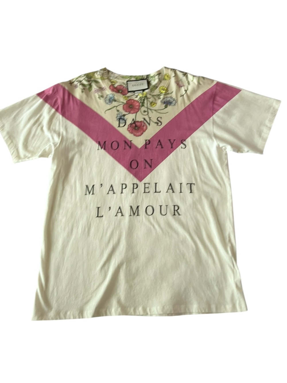 Gucci “Dan Mon Pays On M’Appelait L’Amour” Floral Graphic T-Shirt